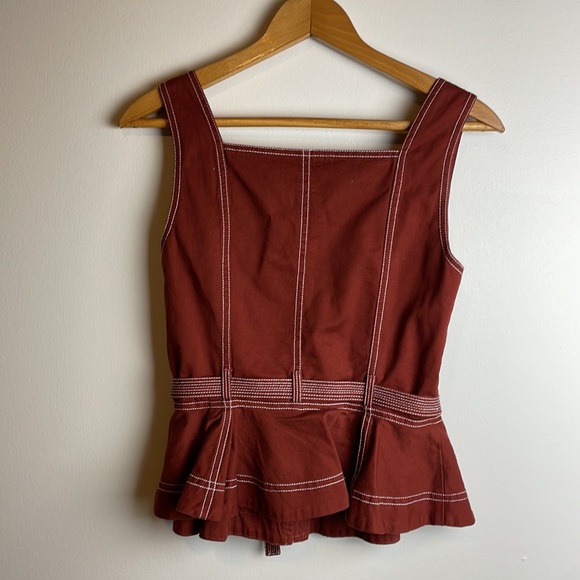 Ulla Johnson Denia Belted Topstitched Cotton-Twill Peplum Top Size: 4 - Picture 5 of 7